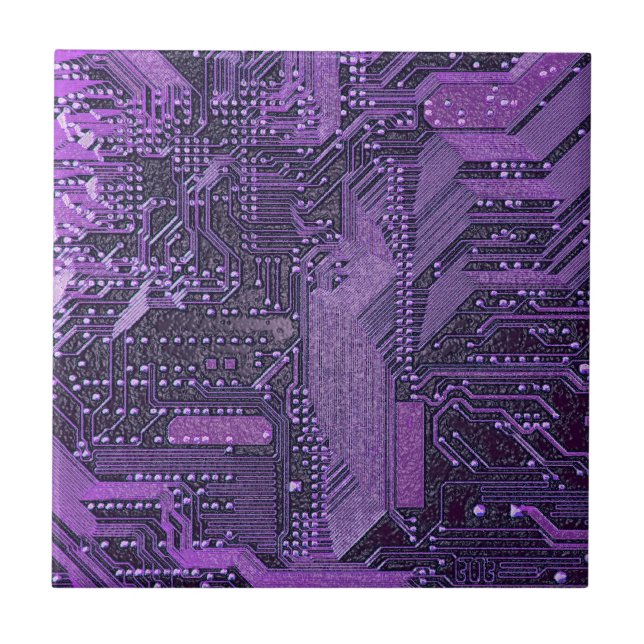 Purple Cyber Circuit Board Tech Art Electronics Tile (Front)