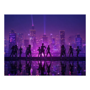 Purple Cyber City Silhouette Print