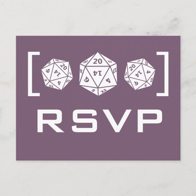 Purple D20 Dice Gamer RSVP Postcard (Front)