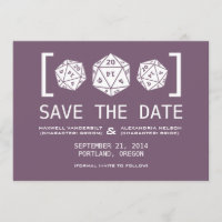 Purple D20 Dice Gamer Save the Date Invite