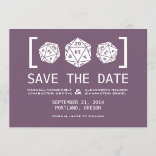 Purple D20 Dice Gamer Save the Date Invite