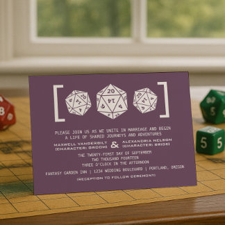 Purple D20 Dice Gamer Wedding Invitation