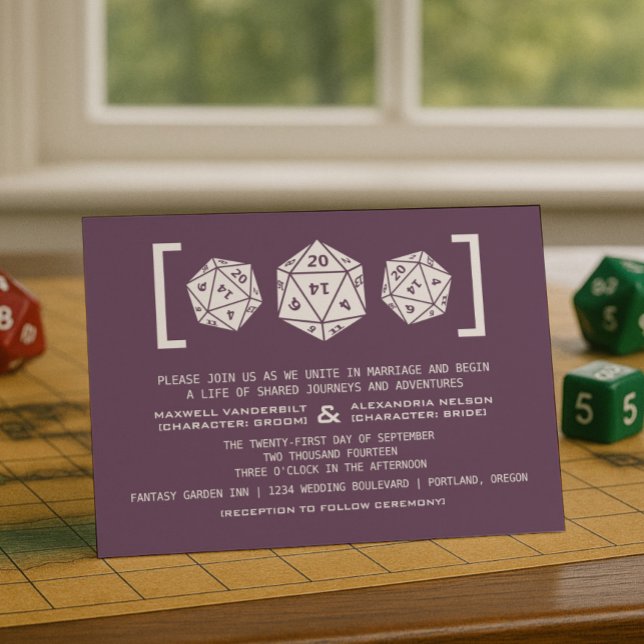 Purple D20 Dice Gamer Wedding Invitation (Purple D20 Dice Gamer Wedding Invitation)