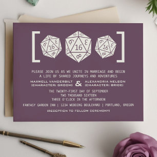 Purple D20 Dice Gamer Wedding Invitation