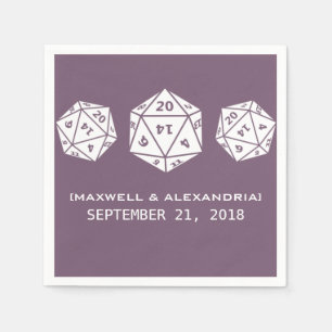 Purple D20 Dice Gamer Wedding Paper Napkins