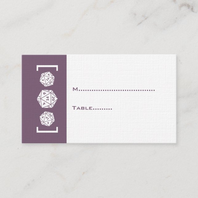 Purple D20 Dice Gamer Wedding Place Card (Front)
