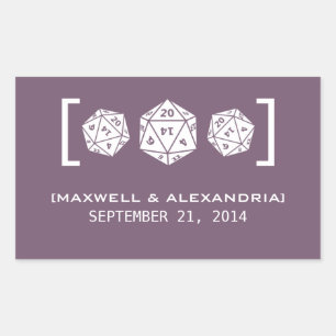 Purple D20 Dice Gamer Wedding Stickers