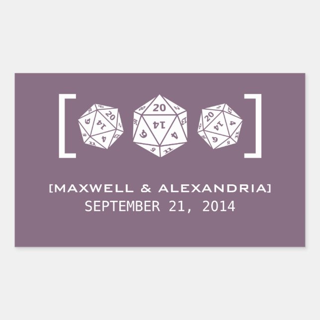 Purple D20 Dice Gamer Wedding Stickers (Front)