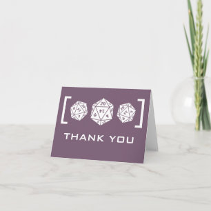 Purple D20 Dice Gamer Wedding Thank You Card