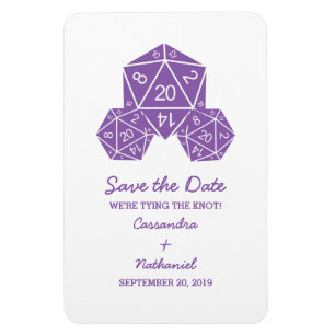 Purple D20 Dice Save the Date Magnet