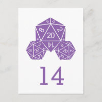Purple D20 Dice Table Number Postcard