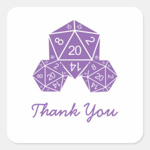 Purple D20 Dice Thank You Stickers