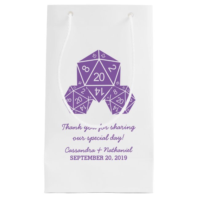 Purple D20 Dice Wedding Gift Bag (Front)