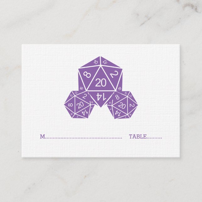 Purple D20 Dice Wedding Place Card (Front)