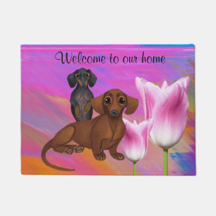 Purple Dachshund Springtime Door Mat