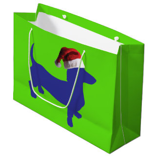 Purple Dachshund Wearing a Santa Claus Hat Large Gift Bag