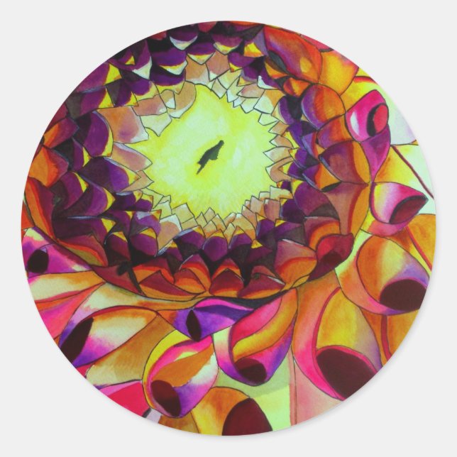 Purple Dahlia abstract original flower art Classic Round Sticker (Front)