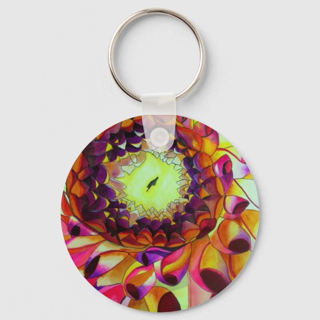 Purple Dahlia abstract original flower art Key Ring (Front)