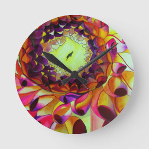 Purple Dahlia abstract original flower art Round Clock