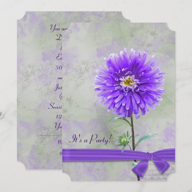 Purple Dahlia Birthday Party Invitation (Front/Back)