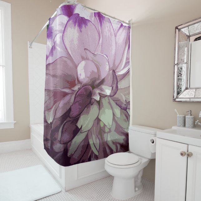 Purple Dahlia Design Shower Curtain (In Situ)