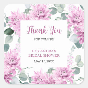 Purple Dahlia Eucalyptus Botanical Bridal Shower  Square Sticker