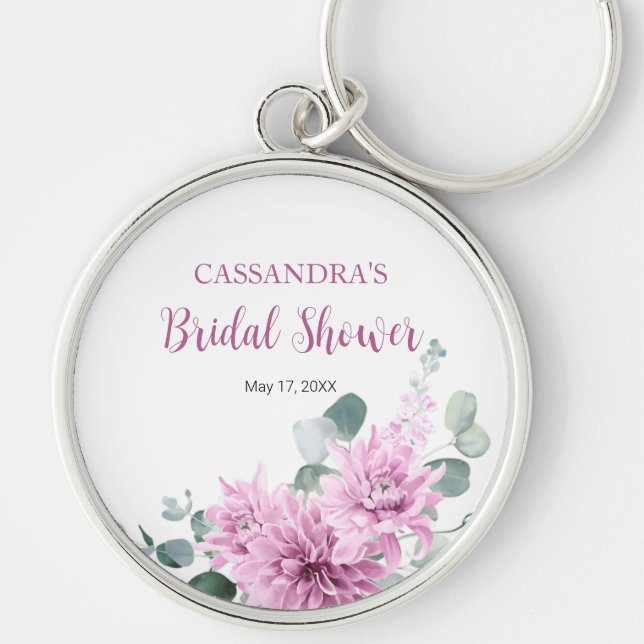 Purple Dahlia Eucalyptus Greenery Bridal Shower  Key Ring (Front)