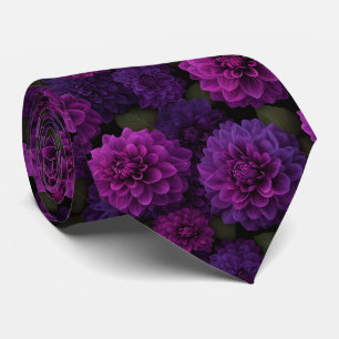 Purple Dahlia Floral Pattern Tie