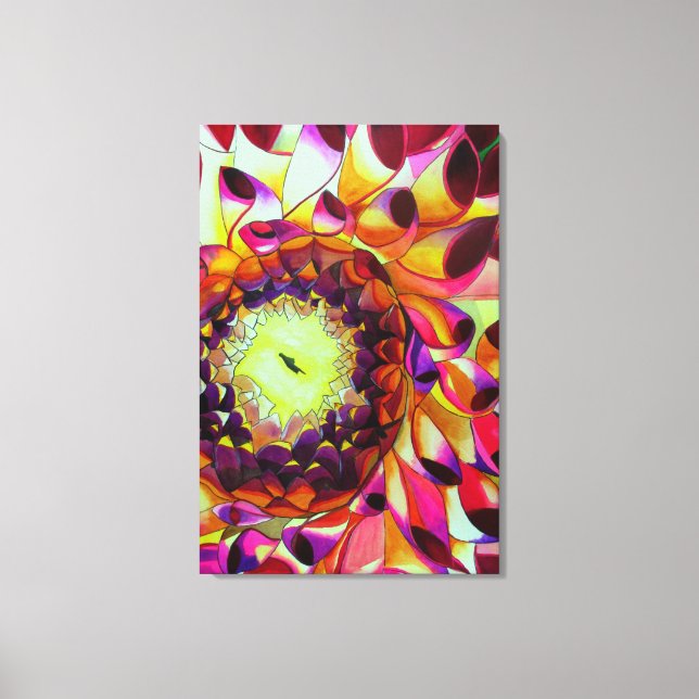 Purple Dahlia flower watercolour pop art painting Canvas Print (Front)