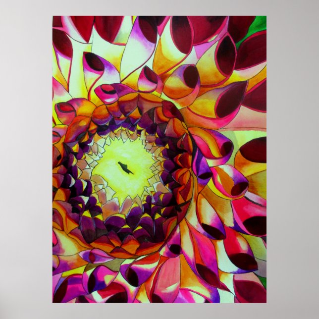 Purple Dahlia flower watercolour pop art painting Poster (Front)