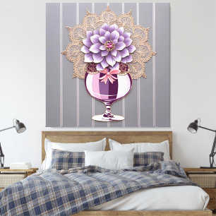 Purple Dahlia Lace Vase Romantic Newlywed Canvas Print