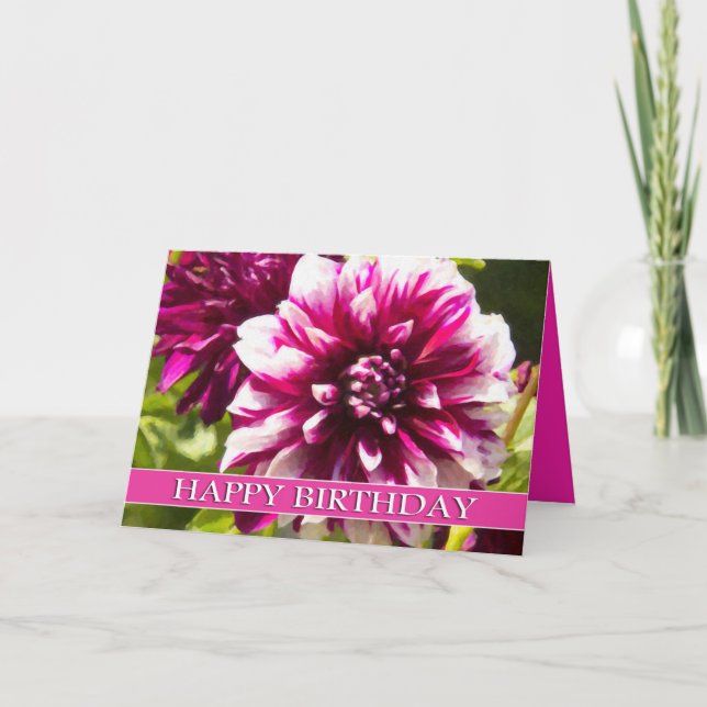 Purple Dahlia Passion Happy Birthday Card (Front)