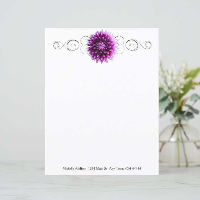 Purple Dahlia Personalised Paper Sheet (Standing Front)