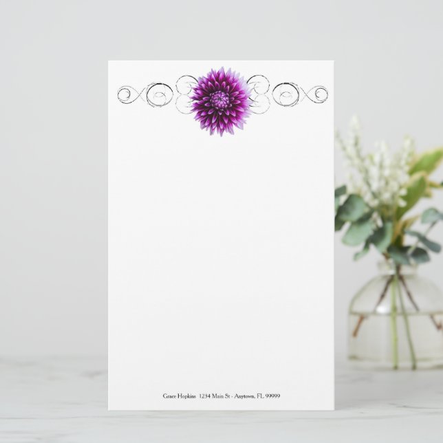 Purple Dahlia Personalised Stationery (Standing Front)