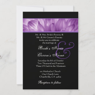 Purple Dahlia Petals Wedding Metallic Paper Invitation