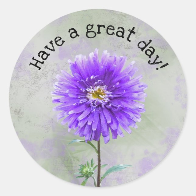 Purple dahlia watercolor classic round sticker (Front)