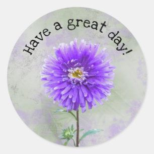 Purple dahlia watercolor classic round sticker