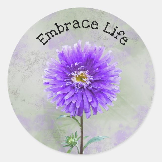 Purple dahlia watercolor inspiration classic round sticker (Front)