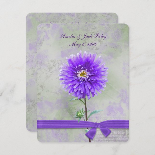 Purple Dahlia Wedding Vow Renewal Invitation (Front/Back)
