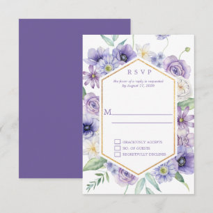 Purple Daisies, Anemones, Roses Geometric Frame RSVP Card