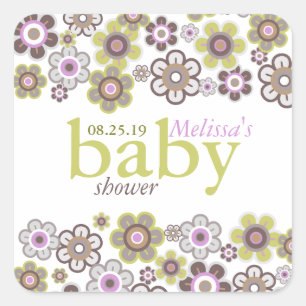 Purple Daisies Flowers Blooms Baby Shower Gift Tag