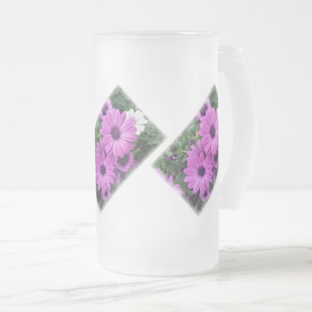 Purple daisies frosted glass beer mug (Front Right)