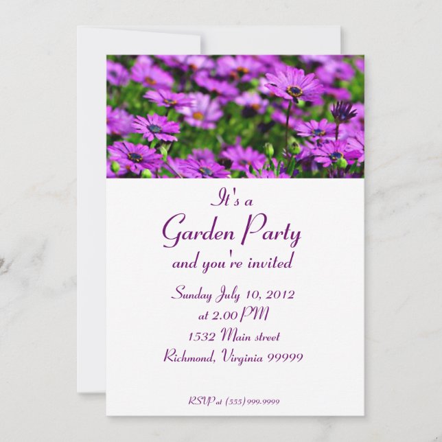 Purple Daisies Garden Party Custom Invitation (Front)