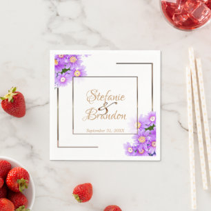 Purple Daisies/Gold Trim Napkin