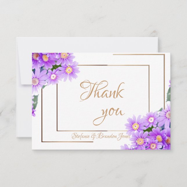 Purple Daisies/Gold Trim Thank You Card (Front)