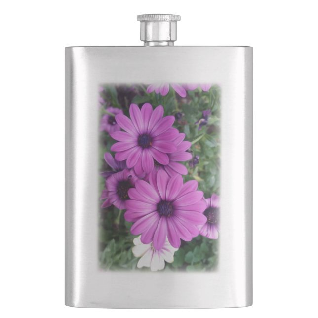 Purple daisies hip flask (Front)
