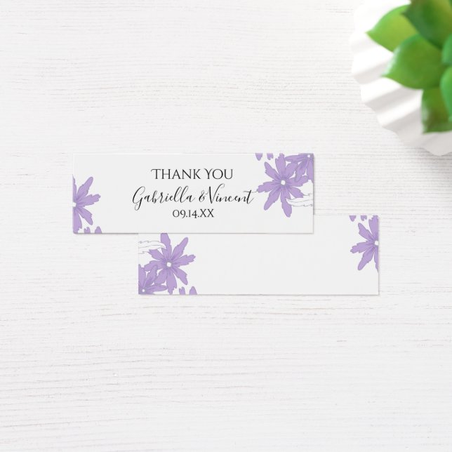 Purple Daisies on White Wedding Favor Tag (Desk)