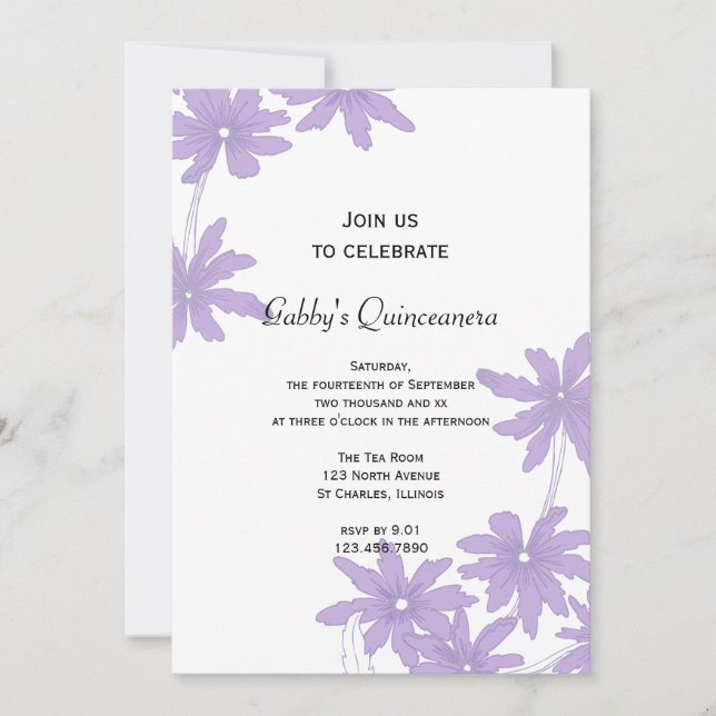 Purple Daisies Quinceanera Party Invitation (Front)