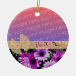 Purple Daisies Ribbon Your Photo Floral Ornament