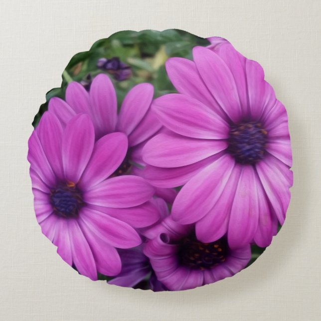 Purple daisies round cushion (Front)